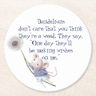 Kute Little Mouse Dandelion Inspirerend Quote Ronde Kartonnen Onderzetter