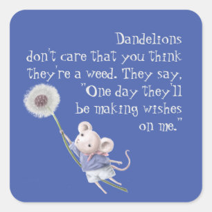 Kute Little Mouse Dandelion Inspirerend Quote Vierkante Sticker