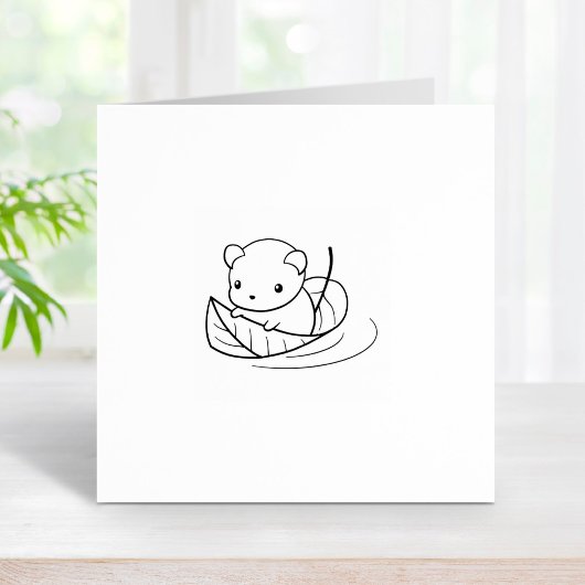 Kute Little Mouse die op een Leaf 2 drijft Rubberstempel