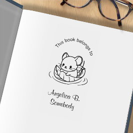 Kute Little Mouse die op een Leaf Bookplate drijft Rubberstempel