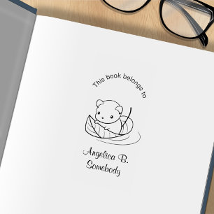 Kute Little Mouse die op een Leaf Bookplate drijft Rubberstempel