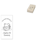Kute Little Mouse die op een Leaf Bookplate drijft Rubberstempel (Gestempeld)