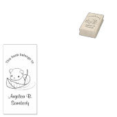 Kute Little Mouse die op een Leaf Bookplate drijft Rubberstempel (Gestempeld)