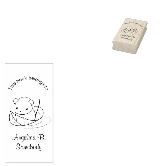 Kute Little Mouse die op een Leaf Bookplate drijft Rubberstempel (Gestempeld)