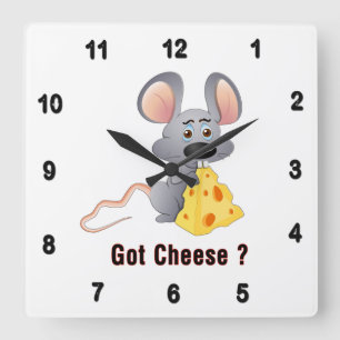 Kute Little Mouse met Chunk of Cheese GOT CHEESE Vierkante Klok