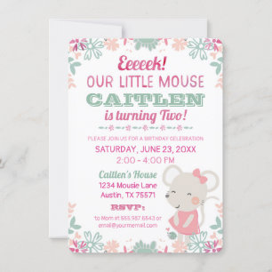 Kute Little Mouse Waterverf Birthday Invitation Kaart