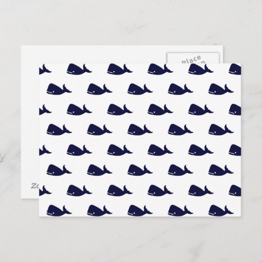 Kute Little Navy Blue Whale Pattern on White Briefkaart (Voorkant / Achterkant)