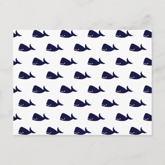 Kute Little Navy Blue Whale Pattern on White Briefkaart (Voorkant)