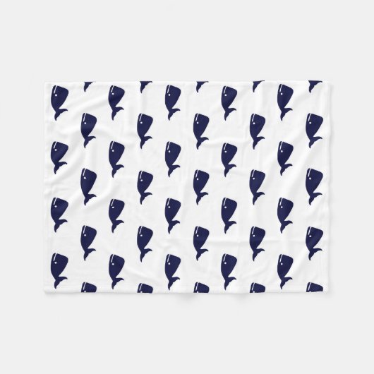 Kute Little Navy Blue Whale Pattern on White Fleece Deken (Voorkant (Horizontaal))