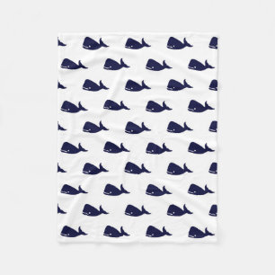 Kute Little Navy Blue Whale Pattern on White Fleece Deken
