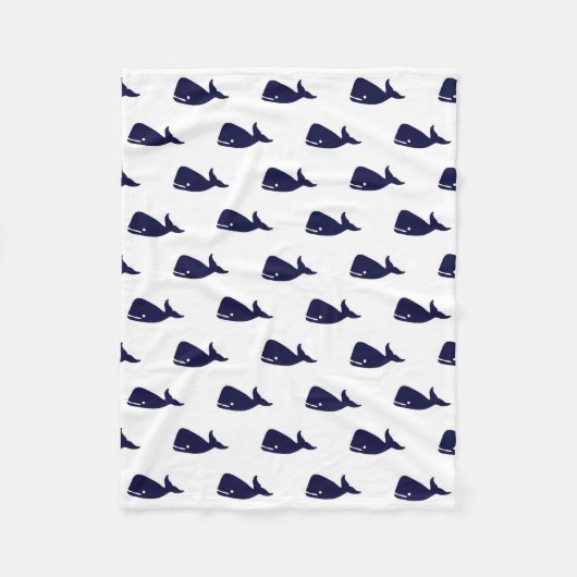 Kute Little Navy Blue Whale Pattern on White Fleece Deken (Voorkant)