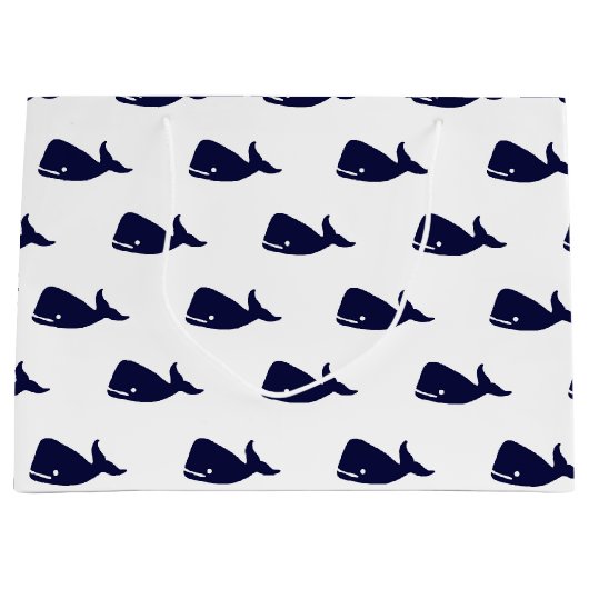 Kute Little Navy Blue Whale Pattern on White Large Cadeautasje (Voorkant)