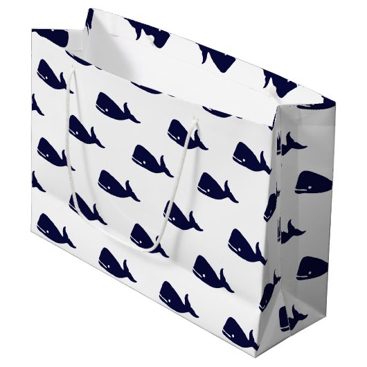 Kute Little Navy Blue Whale Pattern on White Large Cadeautasje (Voorkant Gekanteld)