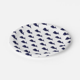 Kute Little Navy Blue Whale Pattern on White Papieren Bordje