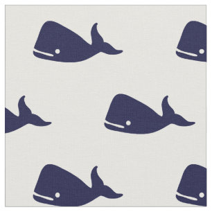 Kute Little Navy Blue Whale Pattern on White Stof
