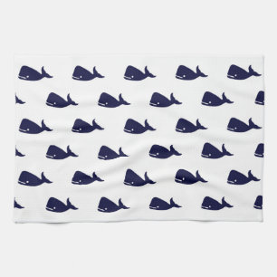 Kute Little Navy Blue Whale Pattern on White Theedoek