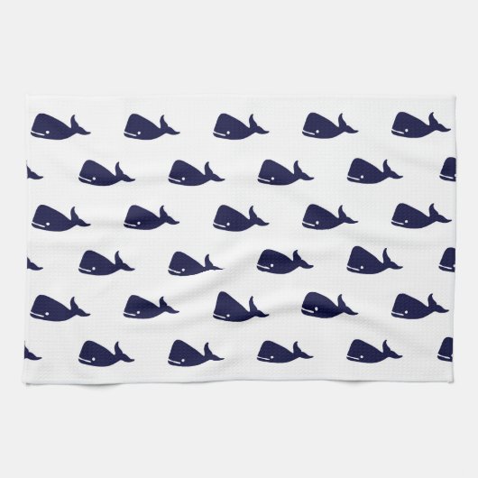 Kute Little Navy Blue Whale Pattern on White Theedoek (Horizontaal)