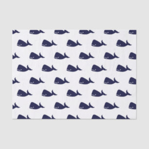 Kute Little Navy Blue Whale Pattern on White Tissuepapier