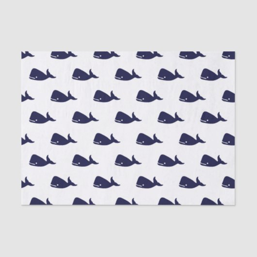 Kute Little Navy Blue Whale Pattern on White Tissuepapier (Voorkant)