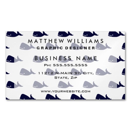 Kute Little Navy Blue Whale Pattern on White Visitekaartje Magneet (Voorkant)
