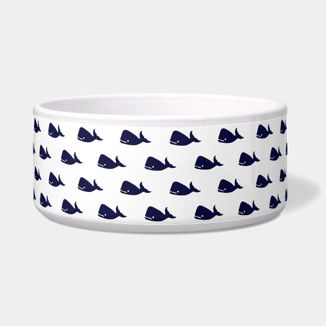 Kute Little Navy Blue Whale Pattern on White Voerbakje (Voorkant)