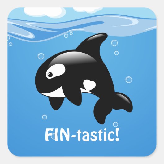 Kute Little Orca Whale Fin-tastic (Fantastic) Vierkante Sticker (Voorkant)