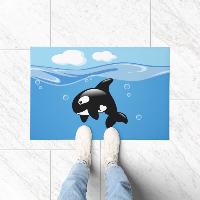 Kute Little Orca Whale in Ocean Deurmat (Binnen)