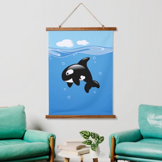 Kute Little Orca Whale in Ocean Hangend Wandkleed (Woonkamer)