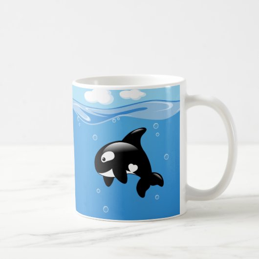 Kute Little Orca Whale in Ocean Koffiemok (Rechts)
