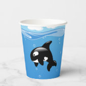 Kute Little Orca Whale in Ocean Papieren Bekers (Achterkant)