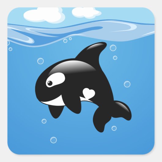 Kute Little Orca Whale in Ocean Vierkante Sticker (Voorkant)