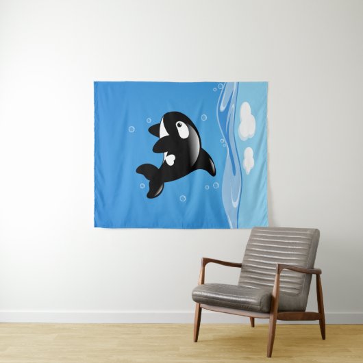 Kute Little Orca Whale in Ocean Wandkleed (In Situ (horizontaal))