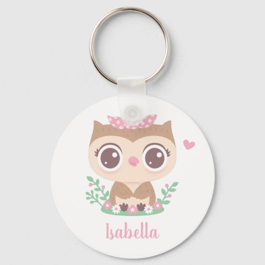 Kute Little Owl met Polka Dots Bow Sleutelhanger (Voorkant)