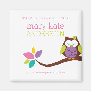 Kute Little owl op een tak KEEPSAKE ANNOUNCTION Magneet
