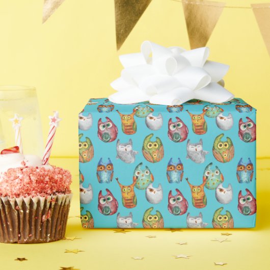 Kute little owls all-over design cadeaupapier (Verjaardagsfeest)