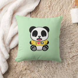 Kute Little Panda in Yellow T shirt op Green Kussen