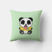 Kute Little Panda in Yellow T shirt op Green Kussen (Achterkant)