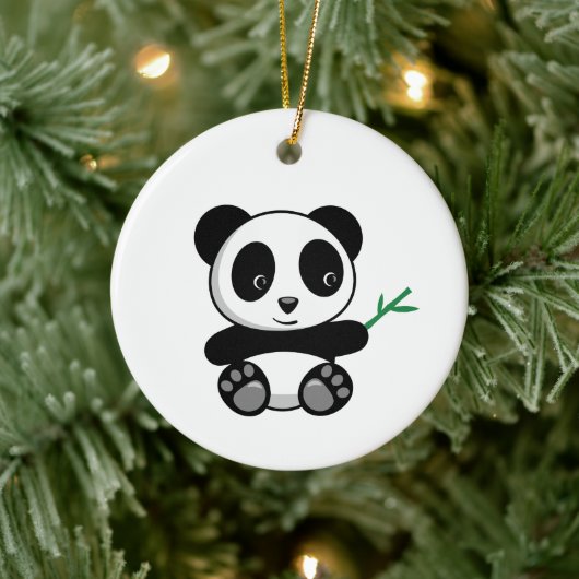 Kute Little Panda met een Bamboe Stick Keramisch Ornament (Boom)