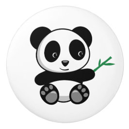 Kute Little Panda met een Bamboe Stick Keramische Knop