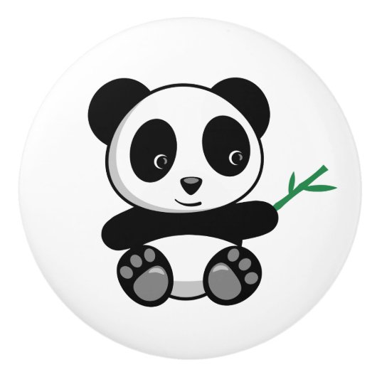 Kute Little Panda met een Bamboe Stick Keramische Knop (Voorkant)