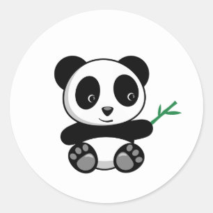 Kute Little Panda met een Bamboe Stick Ronde Sticker