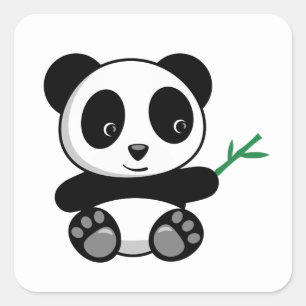 Kute Little Panda met een Bamboe Stick Vierkante Sticker