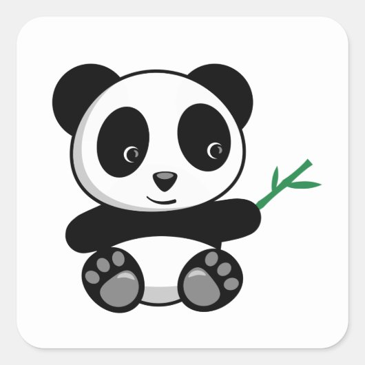 Kute Little Panda met een Bamboe Stick Vierkante Sticker (Voorkant)
