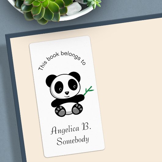 Kute Little Panda met een Bamboo Stick Bookplate Etiket