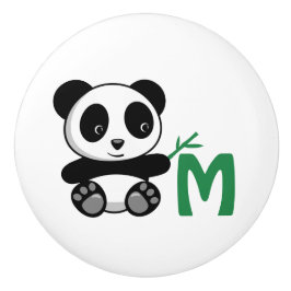 Kute Little Panda met een Bamboo Stick Monogram Keramische Knop