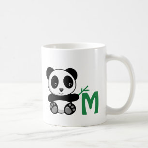 Kute Little Panda met een Bamboo Stick Monogram Koffiemok