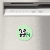 Kute Little Panda met een Bamboo Stick Monogram Magneet (Insitu (Vaatwasser))