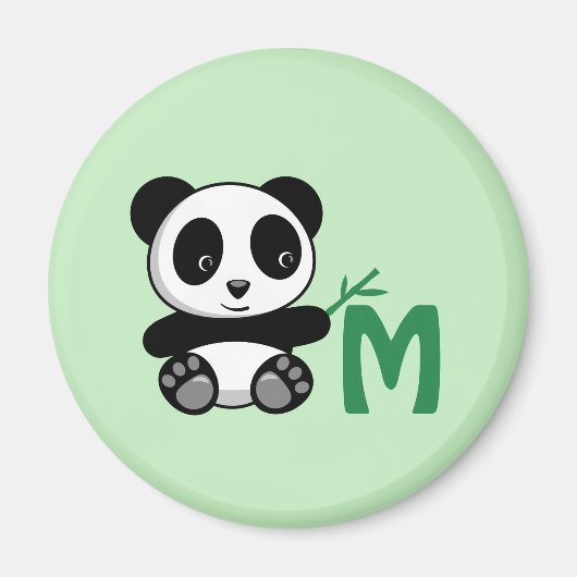 Kute Little Panda met een Bamboo Stick Monogram Magneet (Voorkant)