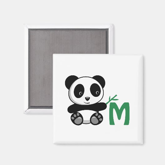Kute Little Panda met een Bamboo Stick Monogram Magneet (Voorkant / Achterkant)