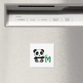 Kute Little Panda met een Bamboo Stick Monogram Magneet (Insitu (Vaatwasser))